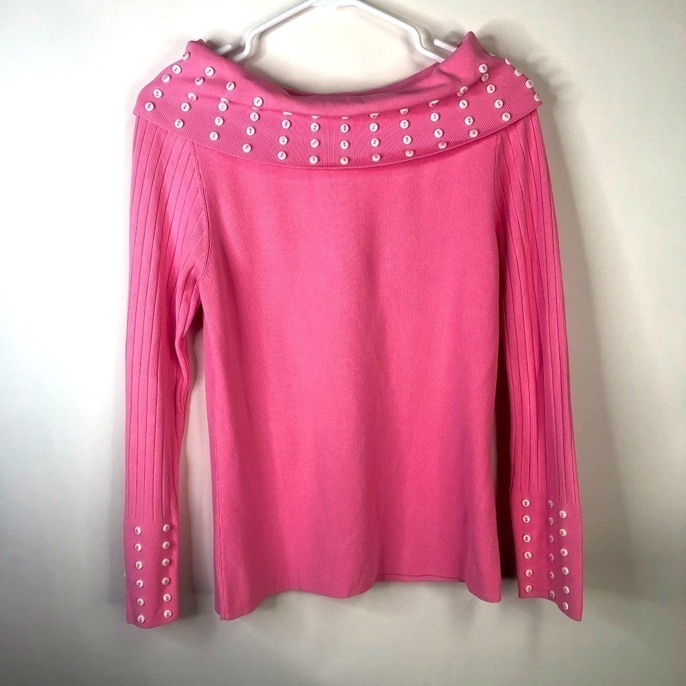 Pink long sleeved wide cowl neck button embellishment Radzoli M